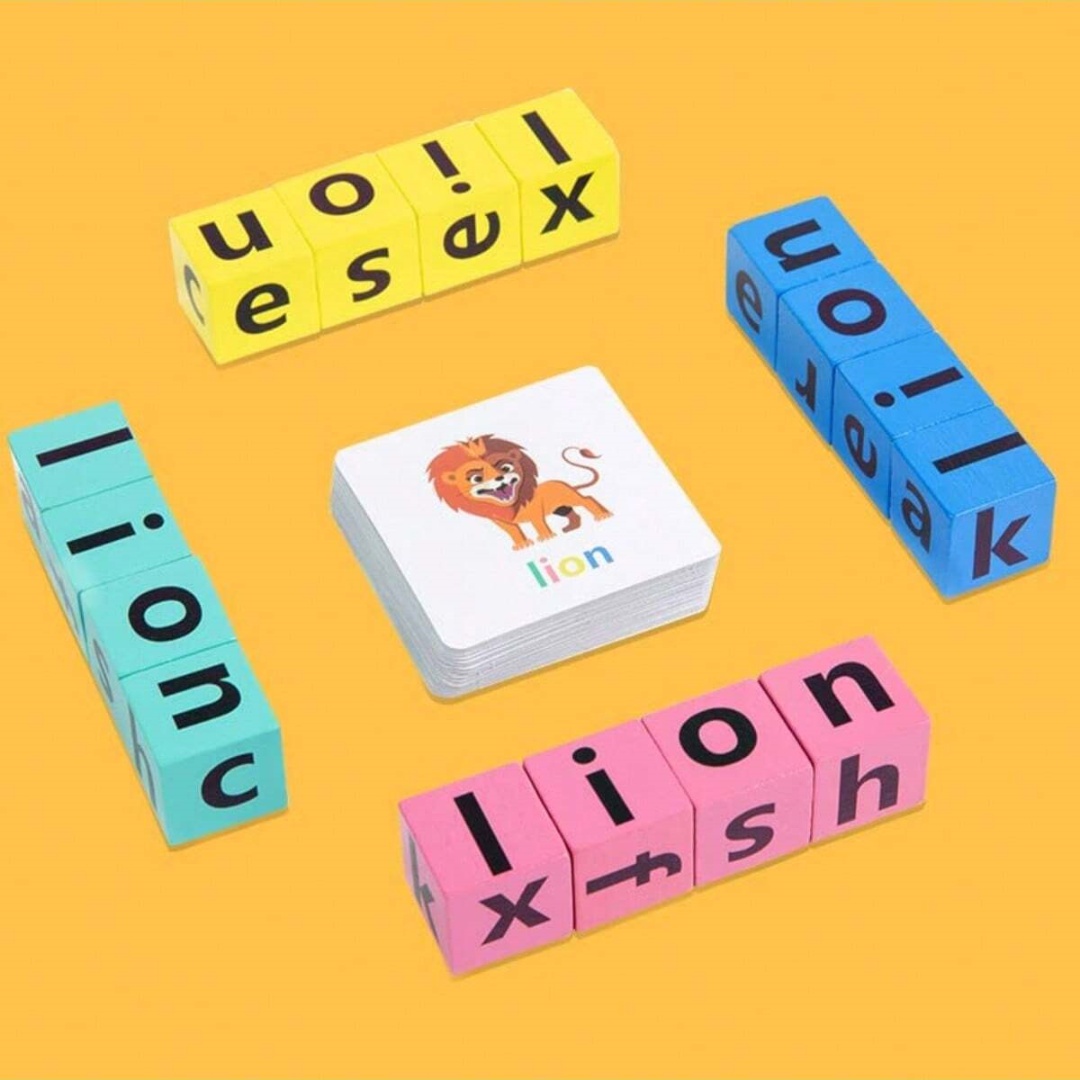 Wooden Blocks Stacking - Çocuklar için Alfabe Yazım Tahtası Oyunu,
