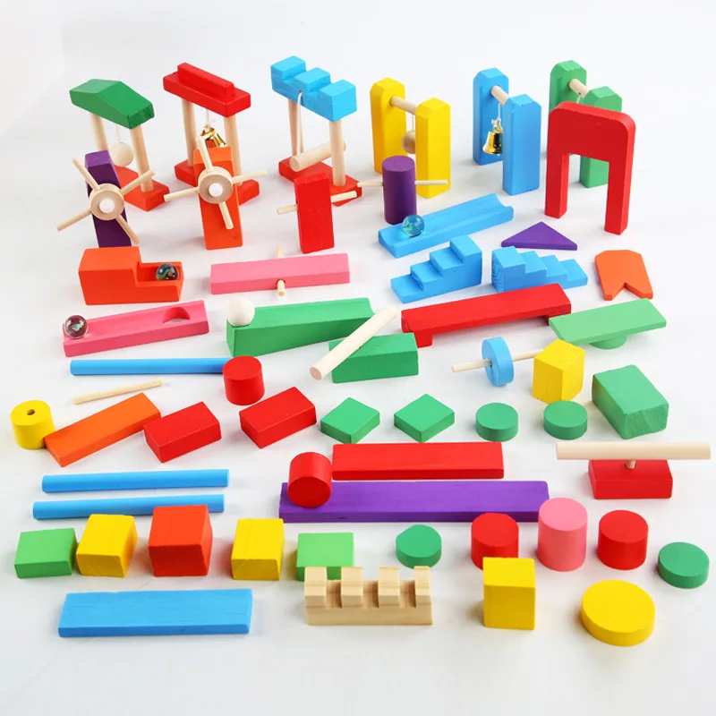 Wooden Blocks Stacking - Montessori ahşap gökkuşağı Domino oyuncak kurum