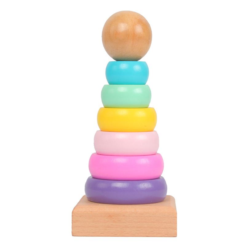 Wooden Blocks Stacking - Çocuk gökkuşağı kulesi yüksük ahşap oyuncak