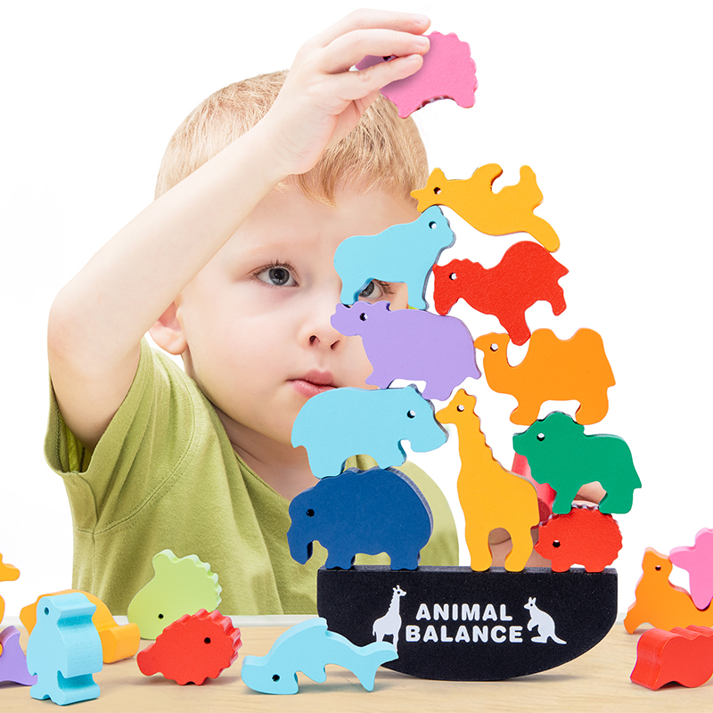 Wooden Blocks Stacking - Montessori Çocuk Ahşap Hayvan Denge Blokları