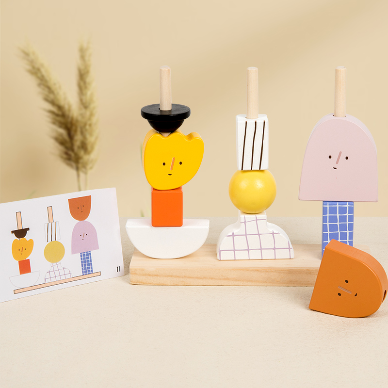 Wooden Blocks Stacking - Montessori 3D ahşap yaratıcı karakter boncuk