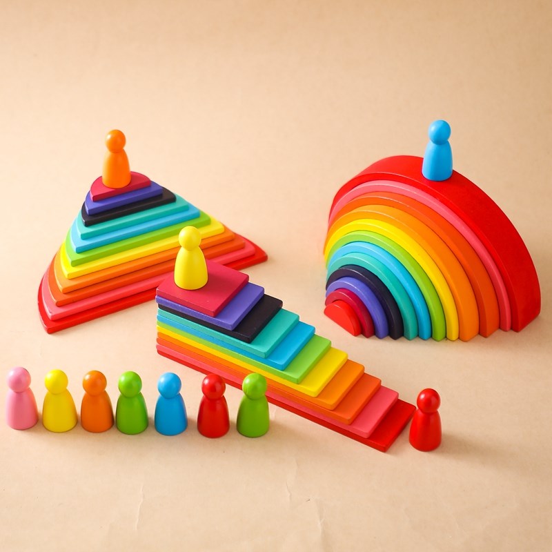 Wooden Blocks Stacking - Montessori ahşap blok oyuncaklar bebek bina