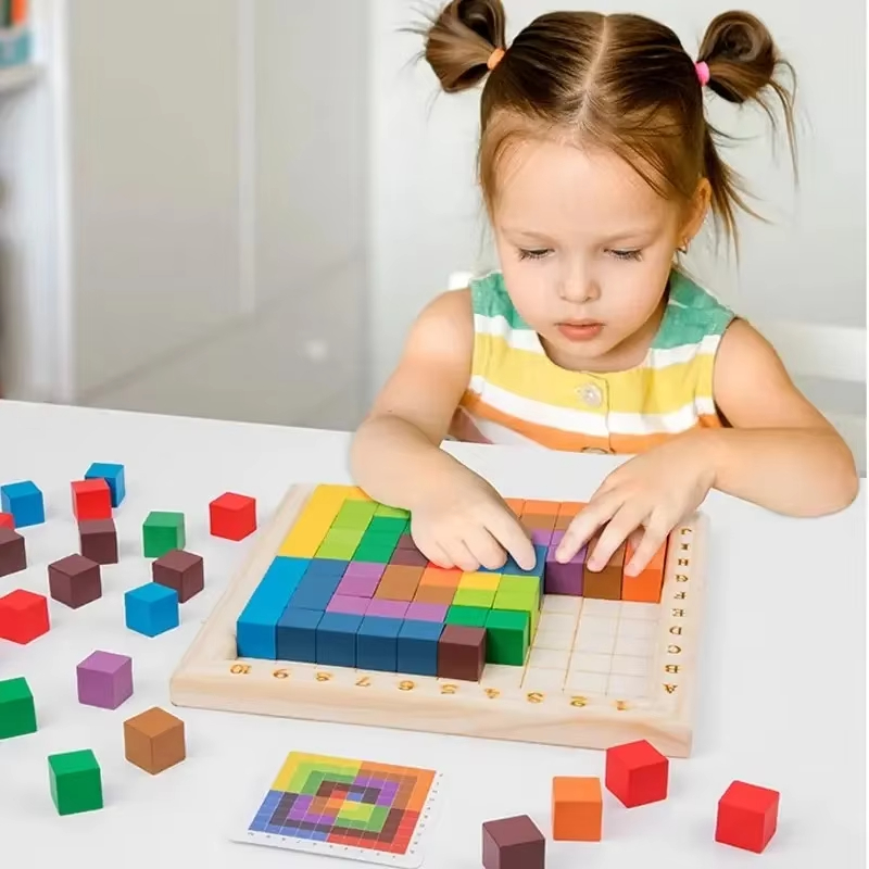 Wooden Blocks Stacking - Montessori Renk Sayma Yapı Taşı Ahşap